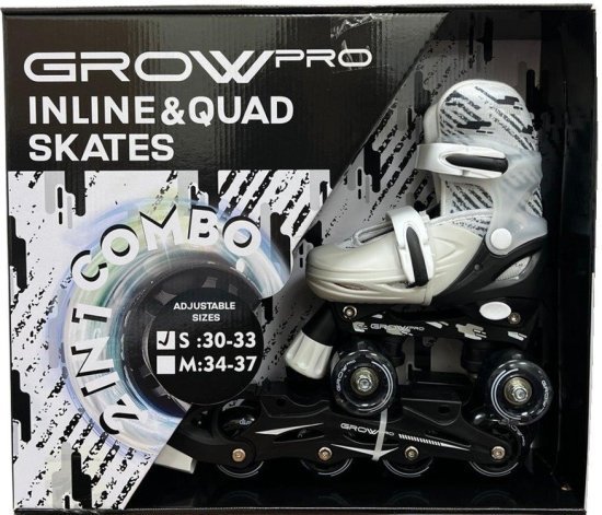 קומבו סקייטים ורולר בליידס Grow - צבע אפור - מידה 30-33
