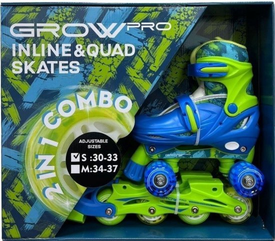 קומבו סקייטים ורולר בליידס Grow - צבע כחול - מידה 30-33