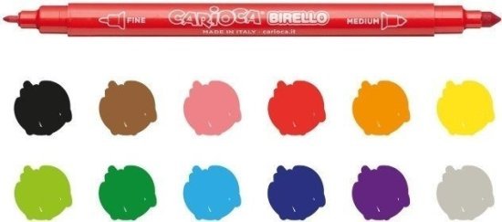 סט 12 טושים צבעוניים דו צדדיים Carioca Birello