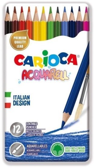 סט 12 עפרונות אקוורל צבעוניים בקופסת פח מבית Carioca