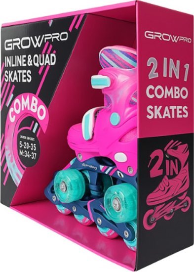 קומבו סקייטים ורולר בליידס Grow - צבע ורוד - מידה 34-37