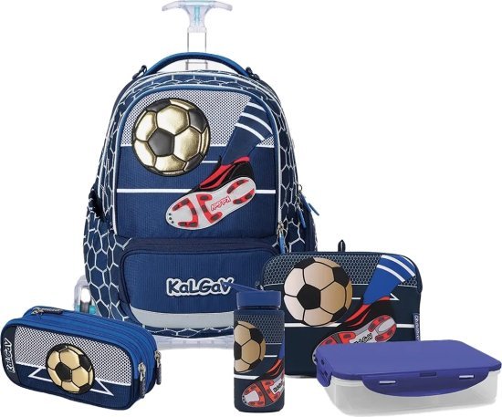 מציאון ועודפים - המארז המושלם לכיתה א' דגם X-Fix טרולי מבית Kal Gav - צבע כחול Navy, עיצוב משחק כדורגל