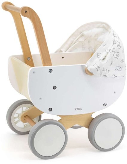 עגלת בובה לבנה מעץ מבית Viga