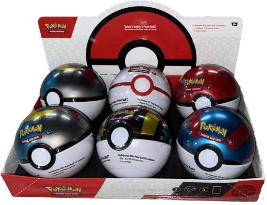 קלפי אספנות פוקימון Pokemon TCG: Poke Ball Tin Q4 2024 Display Case - מארז המכיל 6 כדורי Poke Ball Tin Q4 2024
