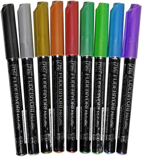 סט 8 טוש מכחול ZIG FUDEBIYORI - גוונים מטאליים