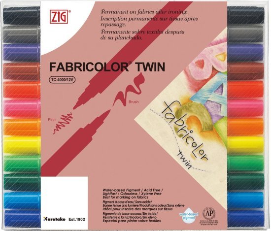 סט 12 טושים דו צדדים לבדים ZIG Fabricolor
