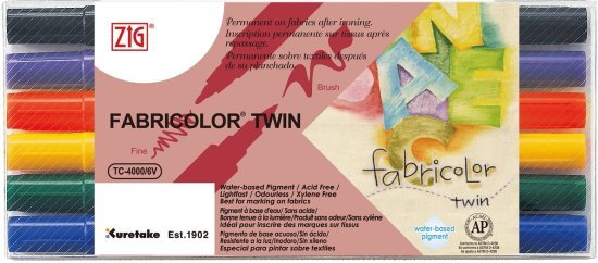 סט 6 טושים דו צדדים לבדים ZIG Fabricolor