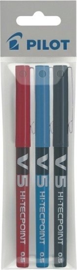 מארז 3 עטים 0.5 מ''מ V5 Hi-Tecpoint מבית PILOT - צבע כחול, אדום, שחור