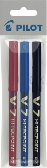 מארז 3 עטים 0.7 מ''מ V7 Hi-Tecpoint מבית PILOT - צבע כחול, אדום, שחור