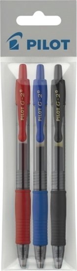 מארז 3 עטים 0.7 G-2 Gel Ink מבית PILOT - צבע כחול, אדום, שחור