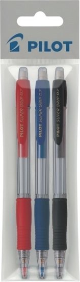מארז 3 עפרונות מכניים (עט עפרון) 0.7 Super Grip H-187 מבית PILOT - צבע כחול, אדום, שחור