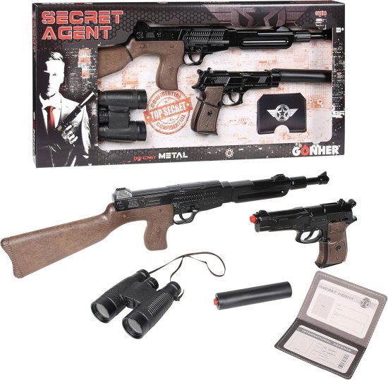 מארז סוכן חשאי - רובה + אקדח פיקות / קפצונים ואביזרים מבית Gonher