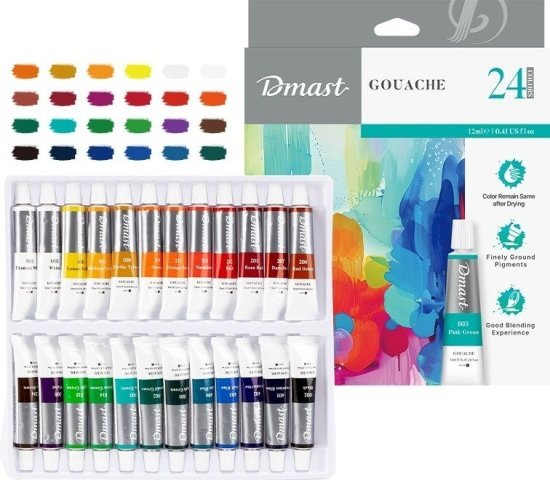 סט מקצועי של 24 צבעי גואש מבית Dmast