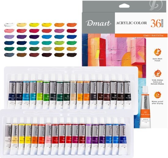 סט מקצועי של 36 צבעים אקריליים מבית Dmast