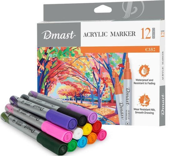 סט מקצועי של 12 טושי אקריליק לצביעה מבית Dmast